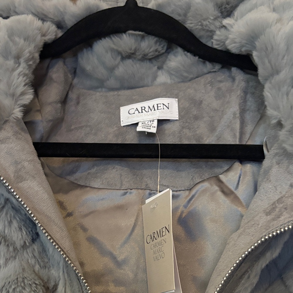 Carmen Marc Valvo Gray Faux Fur Jacket